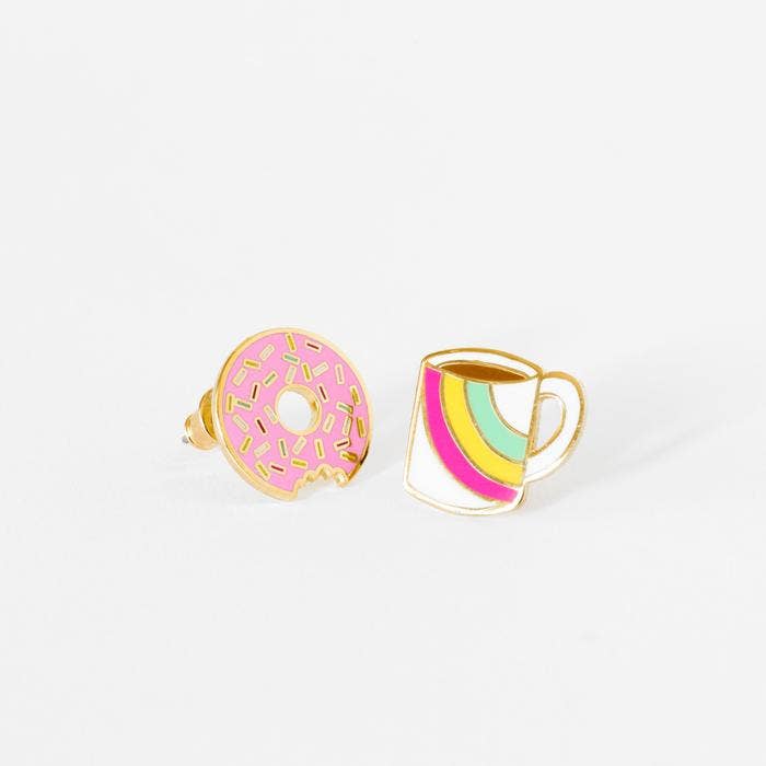 Coffee and Donut Earrings - Gold Breakfast Statement Studs