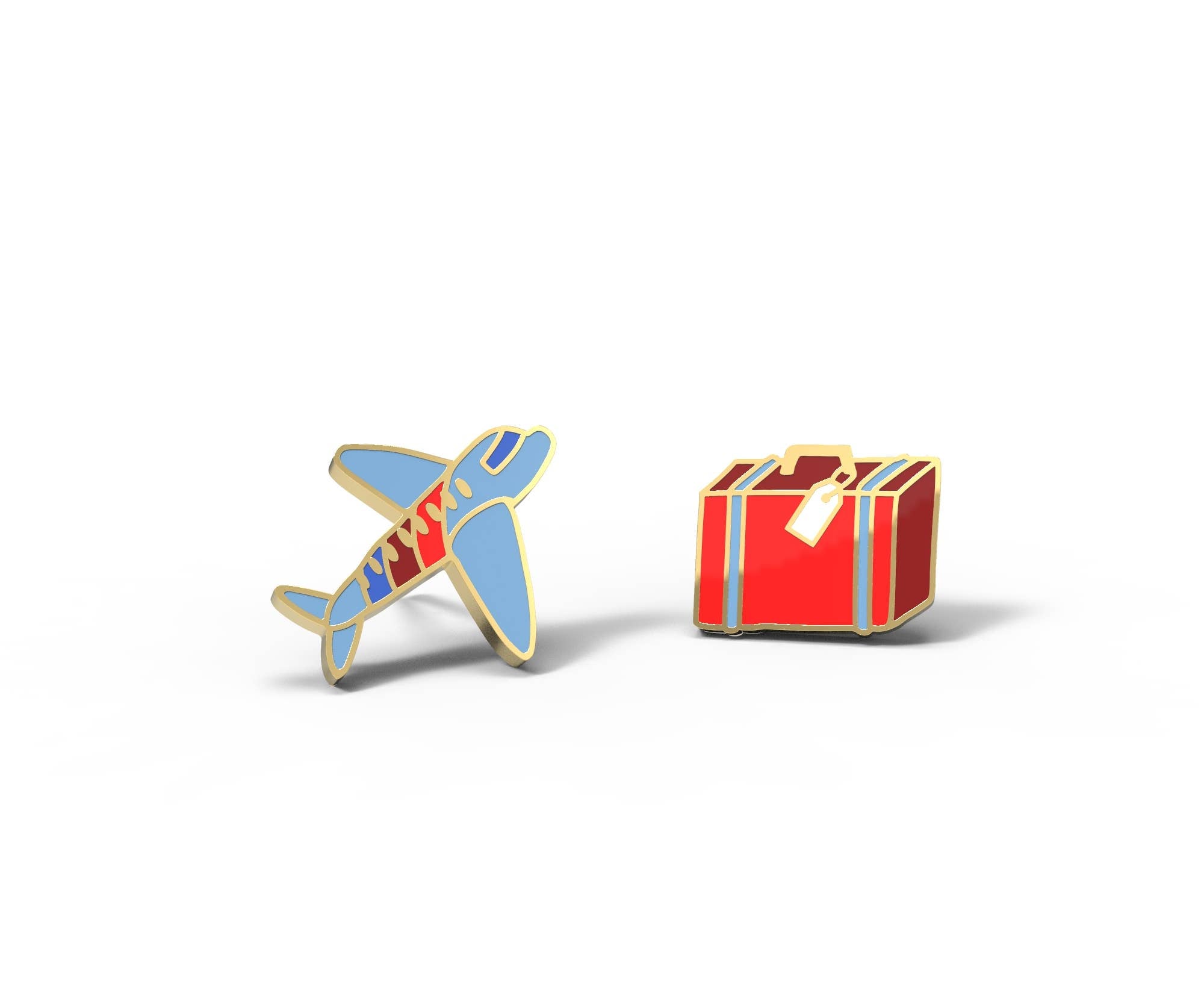 Airplane & Suitcase Gold Stud Earrings – Travel Jewelry