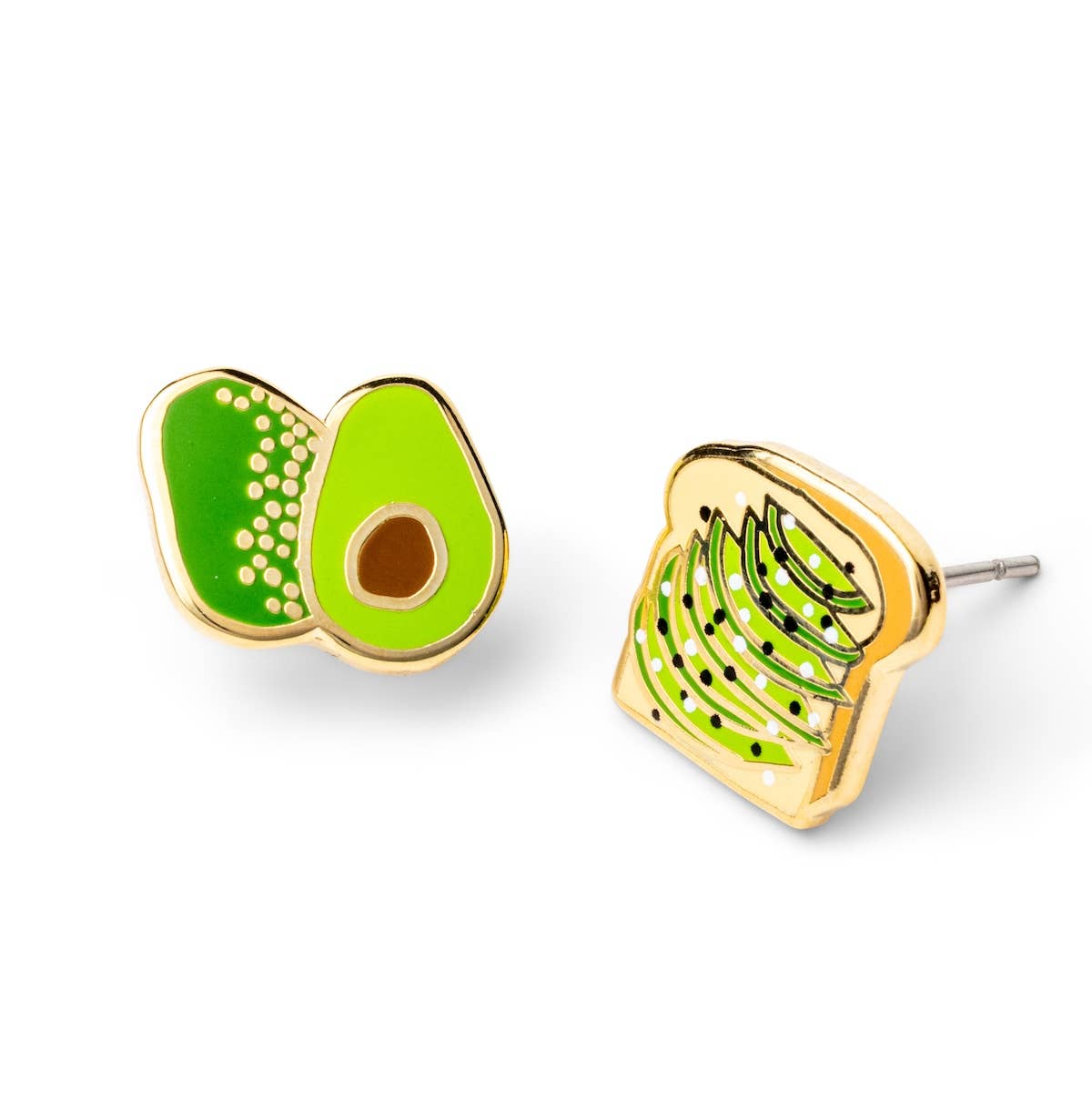 Avocado Toast Gold Stud Earrings – Food Jewelry