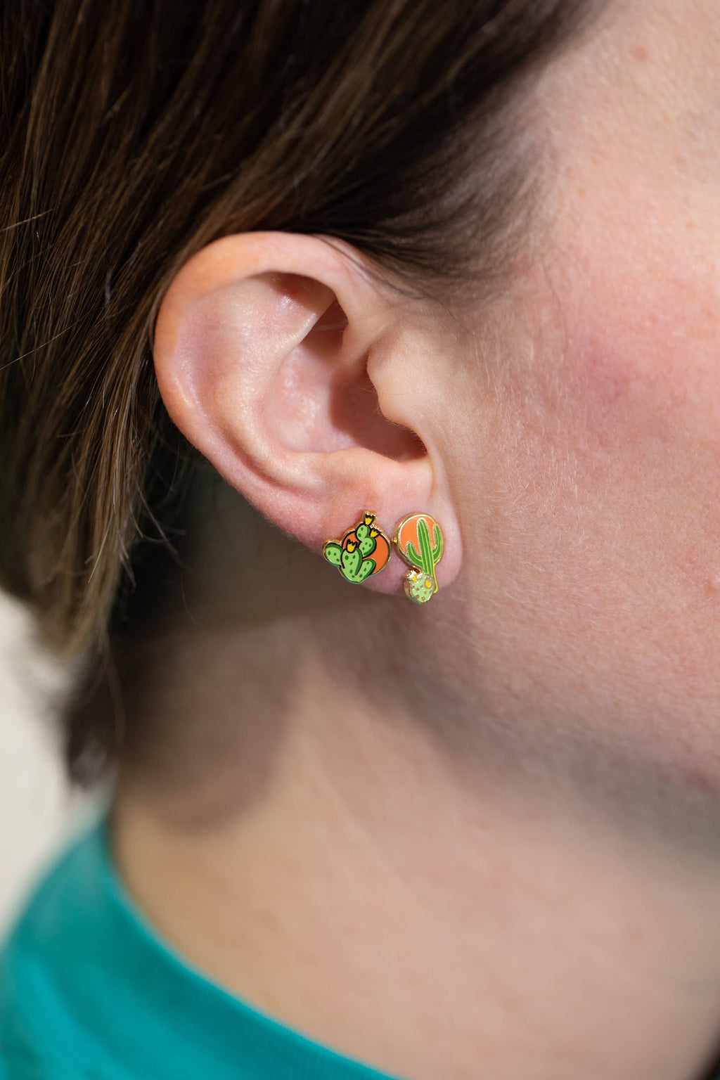 Southwest Cactus Seunset Earrings - Gold Desert Statement Studs