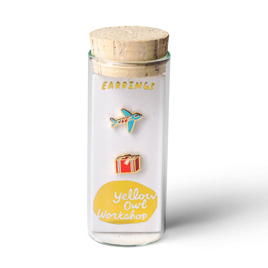 Airplane & Suitcase Gold Stud Earrings – Travel Jewelry
