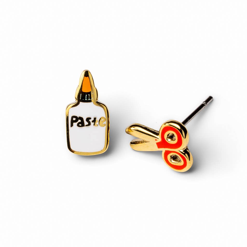 Paste and Scissors Earrings - Gold Teacher Statement Studs