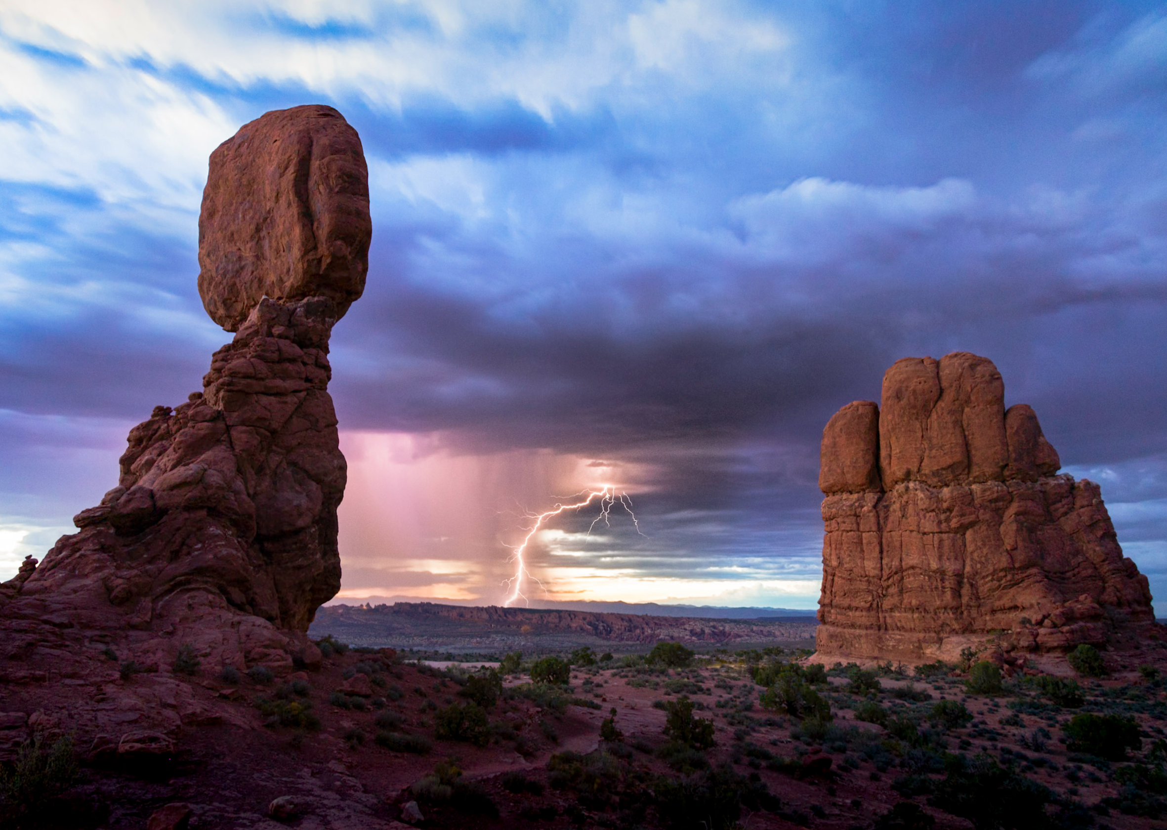 Balance Rock Twilight Storm – Arches National Park
