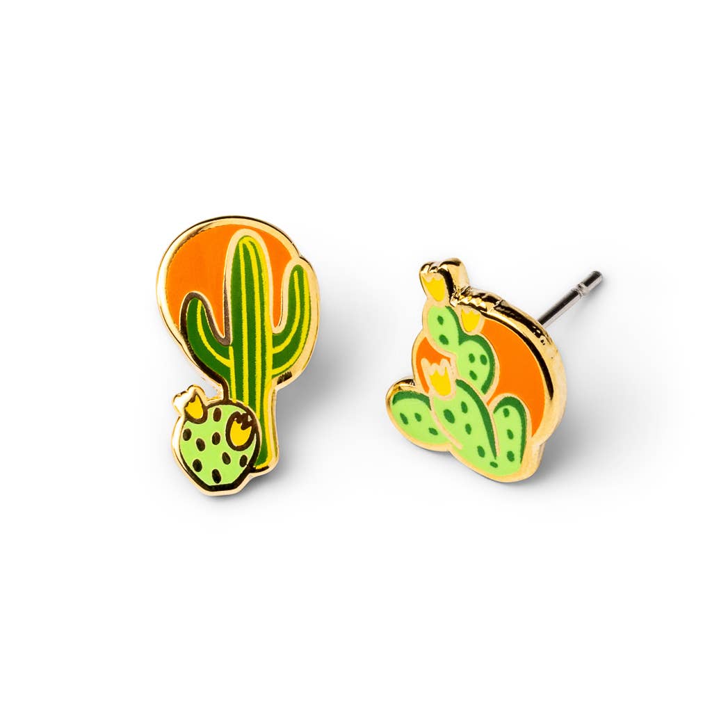 Southwest Cactus Seunset Earrings - Gold Desert Statement Studs